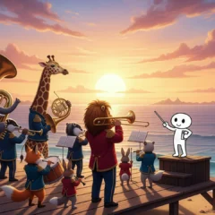 シチリア島の海岸で演奏するOBバンド